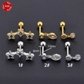 S925 sterling silver flower stud earrings with zircon and secure screw back design - Triple Pentagram Style (3#) / Silver