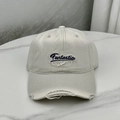 Detail of Fantastic embroidery and distressed ripped effects on cotton baseball cap - One Size (58-60cm) / Gray