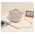 Compact white handmade cotton woven crossbody bag with stylish long braided shoulder strap - No Lining / Beige (No Lining)