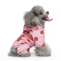 Pink strawberry pattern waterproof dog raincoat with reflective strip and leash ring - Strawberry Four-Legged Raincoat (YY34)