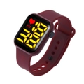 Digital LED watch with wine red silicone strap and yellow numeric touch display - Wine Red Yellow LED