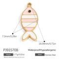 Pink striped fish pendant in stainless steel for DIY jewelry making with gold trim - Gold Pink Striped Fish Pendant (PJ91570B)