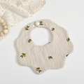 Beige 6-layer muslin cotton baby bib with lemon print and 360-degree petal design - Olive Flower