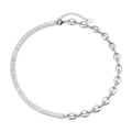 Collier en acier titane argenté avec maillons nez de porc et zircons carrés brillants - Collier / 40+5cm / Couleur Acier