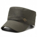 Olive green cotton cadet cap for men with metal plate and breathable eyelets - Adjustable / Army Green