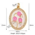 Oval pure copper enamel pendant with pink tulip flower and zircon stones inlay - Gold Oval Zirconia Inlaid Pink Lily of the Valley