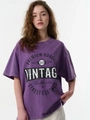 Vintage paars T-shirt van 100% katoen met grafische opdruk en een losse pasvorm - M / Gewassen Paars
