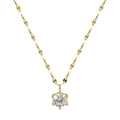 Elegant gold-plated bow necklace featuring a large clear round-cut zircon pendant - Gold Single Diamond Style