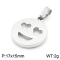 Polished silver smiley face heart pendant in stainless steel, size 17x15mm, weight 2g - Steel Color Heart Eyes Smiley Pendant (KP100690-Z)
