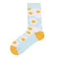Street style mint green mid-calf socks with fried egg pattern and yellow contrast trim - 29 (Blue Base + Egg)
