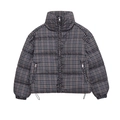 Detail view of water-resistant plaid nylon fabric on women's stand collar quilted jacket - XS / Multicolor Plaid Style (XC090)