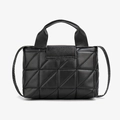 Minimalist black quilted crossbody bag with triangle stitching and wide top handles - Black