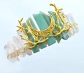 Detail of handmade crown featuring raw quartz, green crystals, and golden moon accents - Amazonite+No.3 Crystal+Gold Branch+Gold Moon