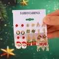 9-pair Christmas earring set with Santa Claus, reindeer and snowflake on card display - 08 KC Gold (9 Pairs Set)