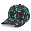 Stylische schwarze Baseballkappe mit leuchtend grünen Kakteen und rosa Blumenprints - Verstellbar / Kaktus-Schwarz