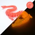 Detail of 3D printed articulated dragon with pink finish and glowing orange night light effect - 30CM Glow in Dark Pink