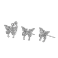 Silver butterfly ear cuff and stud set with shimmering micro-pave cubic zirconia - Butterfly Earring Set (Ear Bone Clip + Studs) / Silver