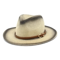 Detailed texture of gradient straw fedora featuring a brown leather band and gold metal buckle - M (56-58cm) / Beige & Black