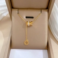 Gold titanium steel necklace with a crystal-encrusted cylinder pendant in a gift box - Small Waist Zircon Y-Shape Gold (N226)