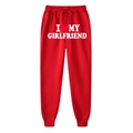 Red sweatpants with 'I LOVE MY GIRLFRIEND' heart print and drawstring waist - S / Red (Girlfriend)