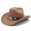 Classic khaki western cowboy hat with turquoise leather band and bull head silver buckle - M (56-58cm) / Khaki