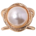 Elegant gold ring featuring a large white pearl center and a twisted rope border finish - Extra Large Pearl Style