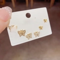 Dreiteiliges goldenes Schmetterlings-Ohrstecker-Set mit Zirkonia-Steinen für Damen - Goldene Schmetterlingskombination