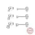 Set of three minimalist 925 sterling silver stud earrings with clear round crystals - Silver - 3 Pcs Set