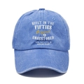 Vintage washed blue denim baseball cap featuring retro embroidered typography design - L (58-60cm/Adjustable) / Washed Light Blue (Built in the Fifties)