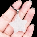 30mm natural white crystal star pendant necklace with silver clasp and black cord - 30mm Clear Quartz