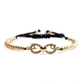 Adjustable black cord bracelet with gold infinity heart charm and I Love U letters - Black Rope with Copper Beads / Gold/Black