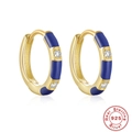 Orecchini a cerchio in argento 925 dorato con smalto blu scuro e zirconi - Argento 925 / Oro-Blu