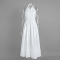 Detail of white sleeveless maxi dress with lapel halter neck and button front closure - S / White