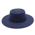 Top view of a navy blue wool felt fedora with a wide flat brim and retro flat crown - M (56-58cm) / Navy Blue