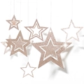 Set van 7 champagnegouden holle sterornamenten met glitter voor feestelijke decoratie - Holle ster 7-delige set / Champagnegoud
