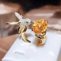 Exquisite gold hummingbird ring with oval yellow gemstone and white zircon accents - Gold Color (Yellow Stone)