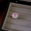Luxury silver ring with princess cut pink gemstone and double halo pavé diamonds - 69# Ring - Silver - Princess Pink Halo