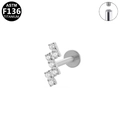 ASTM F136 titanium labret stud with silver finish and 6 white cubic zirconia stones - Z-Shape Curved Zircon / Silver