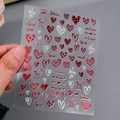 Self-adhesive red and white heart nail art stickers with romantic love phrases - Geometric Heart Style (XZ-D2311) / Red