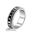 Detail view of the silver stainless steel ring with black enamel moon phase cycle pattern - US 6 / 6MM Moon Phase
