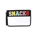Transparent PVC makeup bag with black trim and colorful SNACKS chenille patches - Black-SNACKS