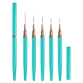 Vue détaillée de cinq pinceaux nail art liner avec bagues en or rose et manches vert brillant - Lot de 5 / Bleu