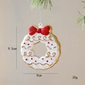 White Christmas wreath ornament with red bow and glitter, 9.5cm festive tree hanging decor - Flower Garland