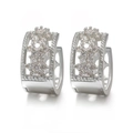 Silver plated floral hoop earrings featuring micro-pave cubic zirconia crystals - 11-Silver Hollow Flower Huggie / Silver