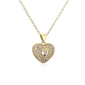 Macro shot of gold plated heart pendant necklace with micro-paved sparkling cubic zirconia - Gold Pave Clear Zirconia Large Heart O-Chain