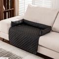 Black quilted water-resistant pet bed mat with raised bolster for sofa protection - Black