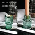 Bougeoir en verre cannelé vert cristal à double extrémité pour bougies chauffe-plat et cierges - G080-0015 Double Usage / Vert Cristal