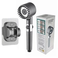 Dark grey turbocharged shower head with stop button, wall mount and retail box packaging - Bracket Set (Color Box) / Dark Gray