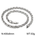 Heavy 8mm silver twisted rope chain necklace in durable stainless steel, 400mm length - Steel 400x8mm