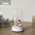 Décor de bonhomme de neige en verre avec LED et socle en bois blanc 7x7x13cm - Bonhomme de Neige Blanc